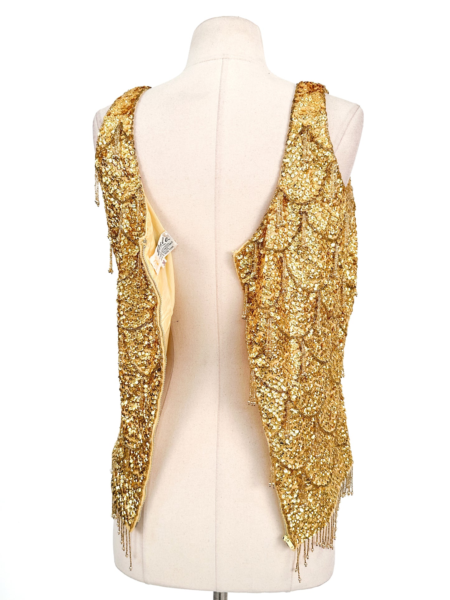 1960s Gold Sequin Top with Tassels / Bust 28