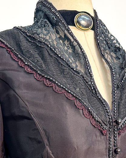 Rare 1970s Gunne Sax Witchy Black Taffeta Dress / Medium