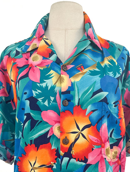 1990s Colorful Hawaiian Shirt / Fits up to Bust 50"