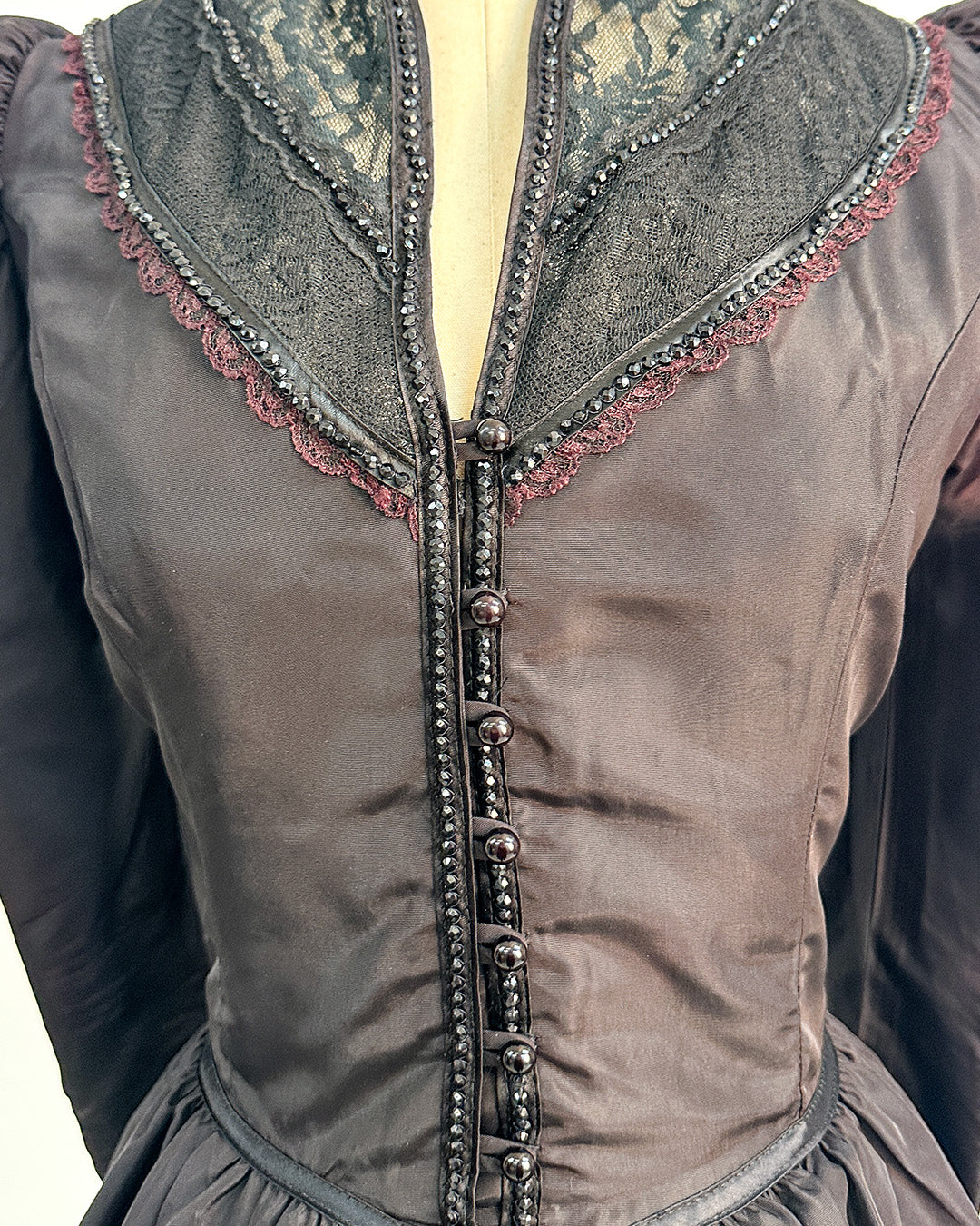 Rare 1970s Gunne Sax Witchy Black Taffeta Dress / Medium