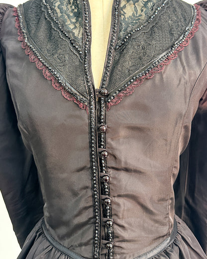 Rare 1970s Gunne Sax Witchy Black Taffeta Dress / Medium