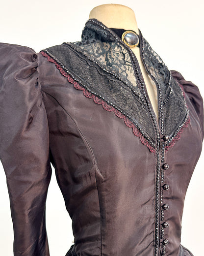 Rare 1970s Gunne Sax Witchy Black Taffeta Dress / Medium