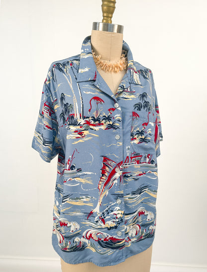 1990s Novelty Print Button-Up / Bust 42"