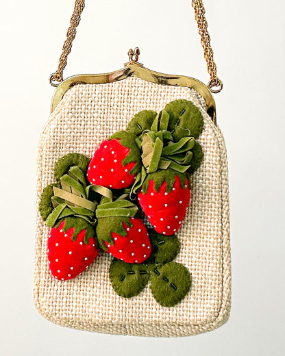 Charming 1950s Felted Strawberry Handbag with Velvet & Pearls