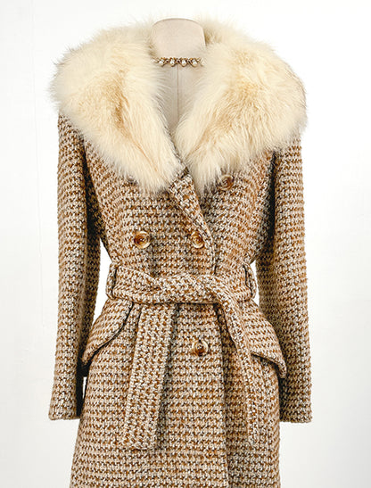 1960s Tweed Coat with Fur Collar / Bust 34-36"