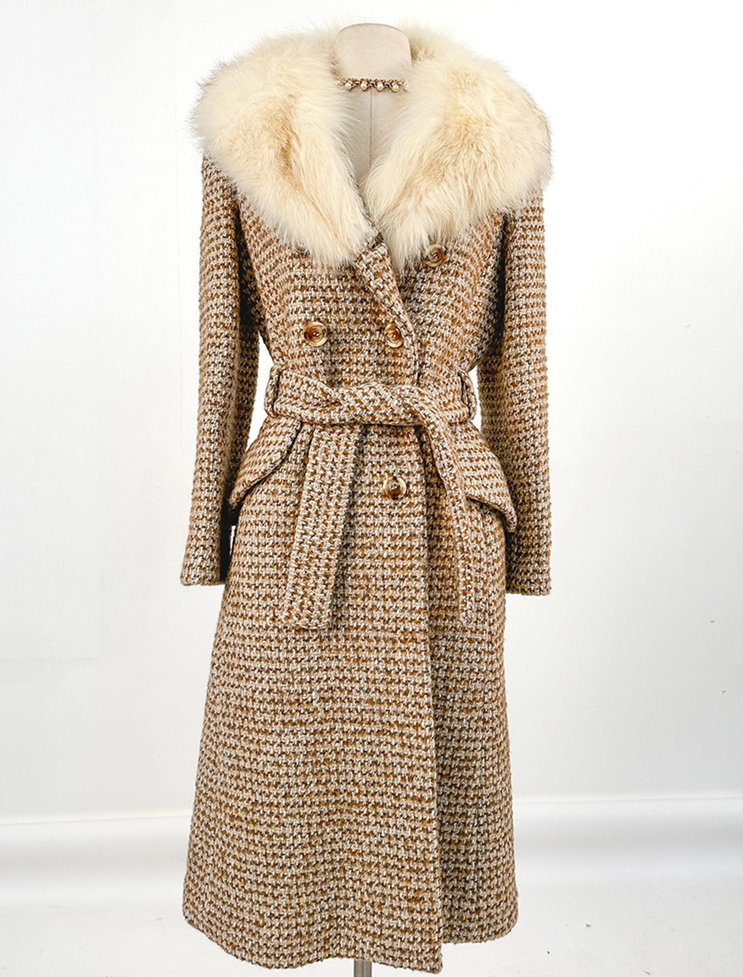 1960s Tweed Coat with Fur Collar / Bust 34-36"