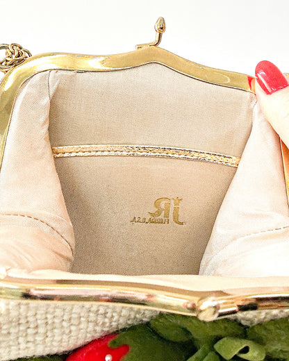 Charming 1950s Felted Strawberry Handbag with Velvet & Pearls