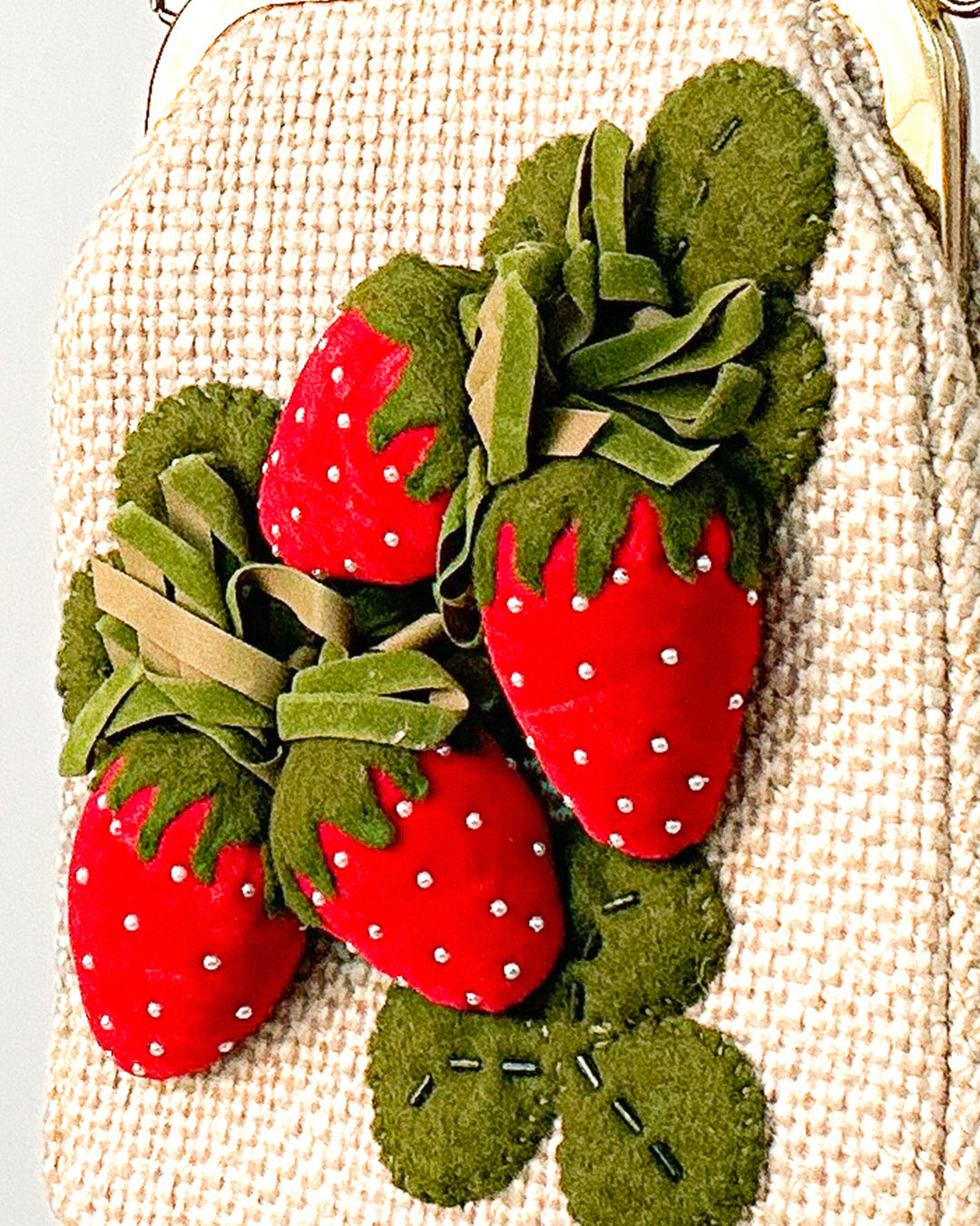 Charming 1950s Felted Strawberry Handbag with Velvet & Pearls