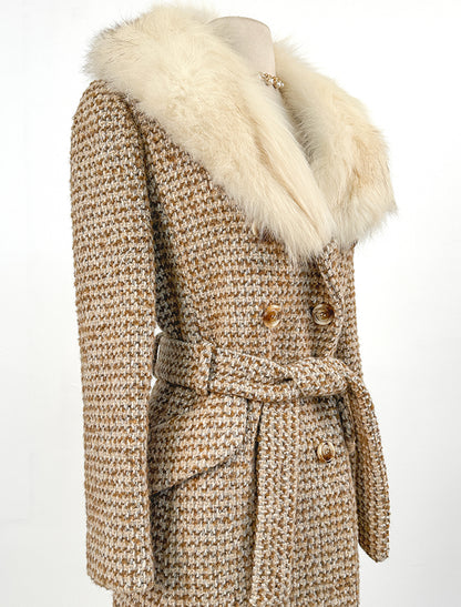 1960s Tweed Coat with Fur Collar / Bust 34-36"