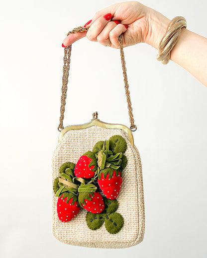 Charming 1950s Felted Strawberry Handbag with Velvet & Pearls