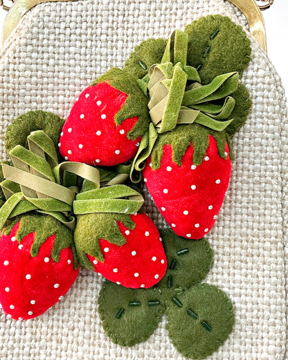 Charming 1950s Felted Strawberry Handbag with Velvet & Pearls
