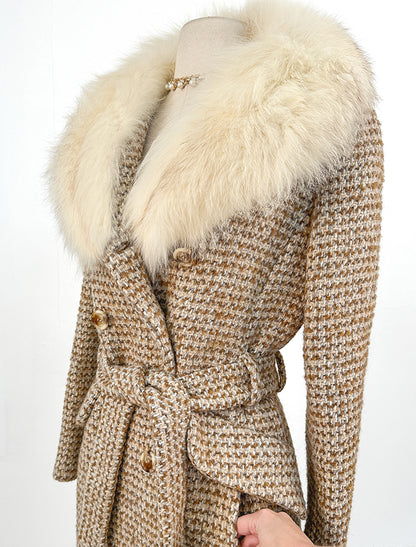 1960s Tweed Coat with Fur Collar / Bust 34-36"