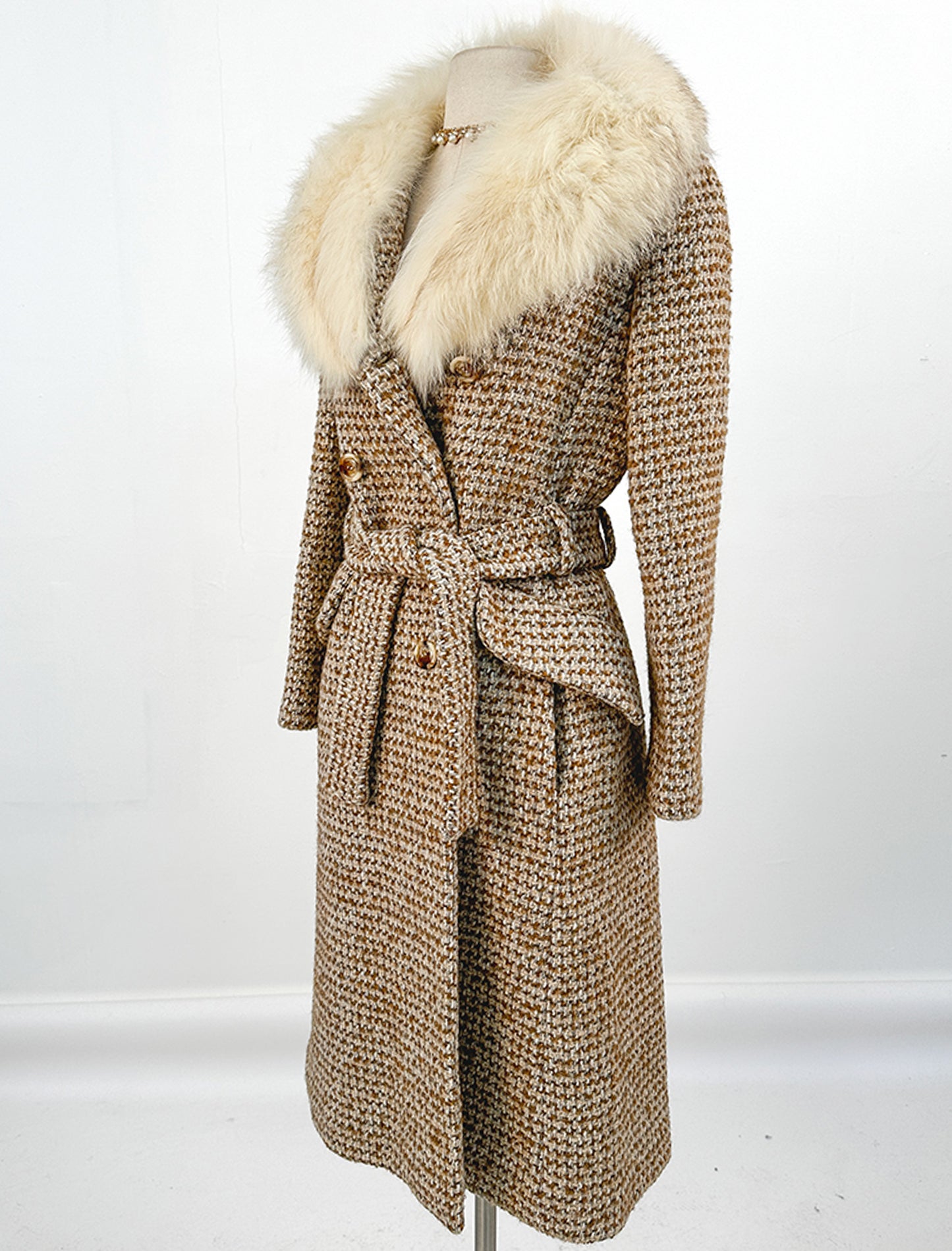 1960s Tweed Coat with Fur Collar / Bust 34-36"