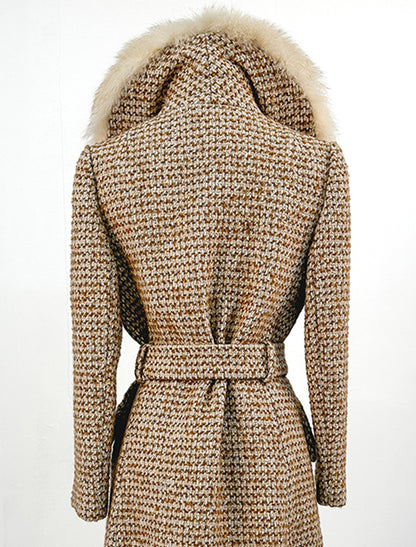 1960s Tweed Coat with Fur Collar / Bust 34-36"