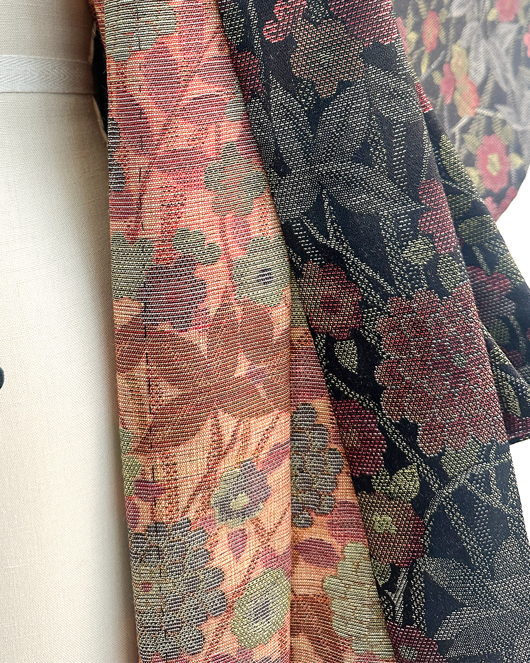 Romantic Vintage Kimono with Fall Leaves and Chrysanthemums / One Size