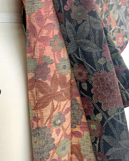 Romantic Vintage Kimono with Fall Leaves and Chrysanthemums / One Size