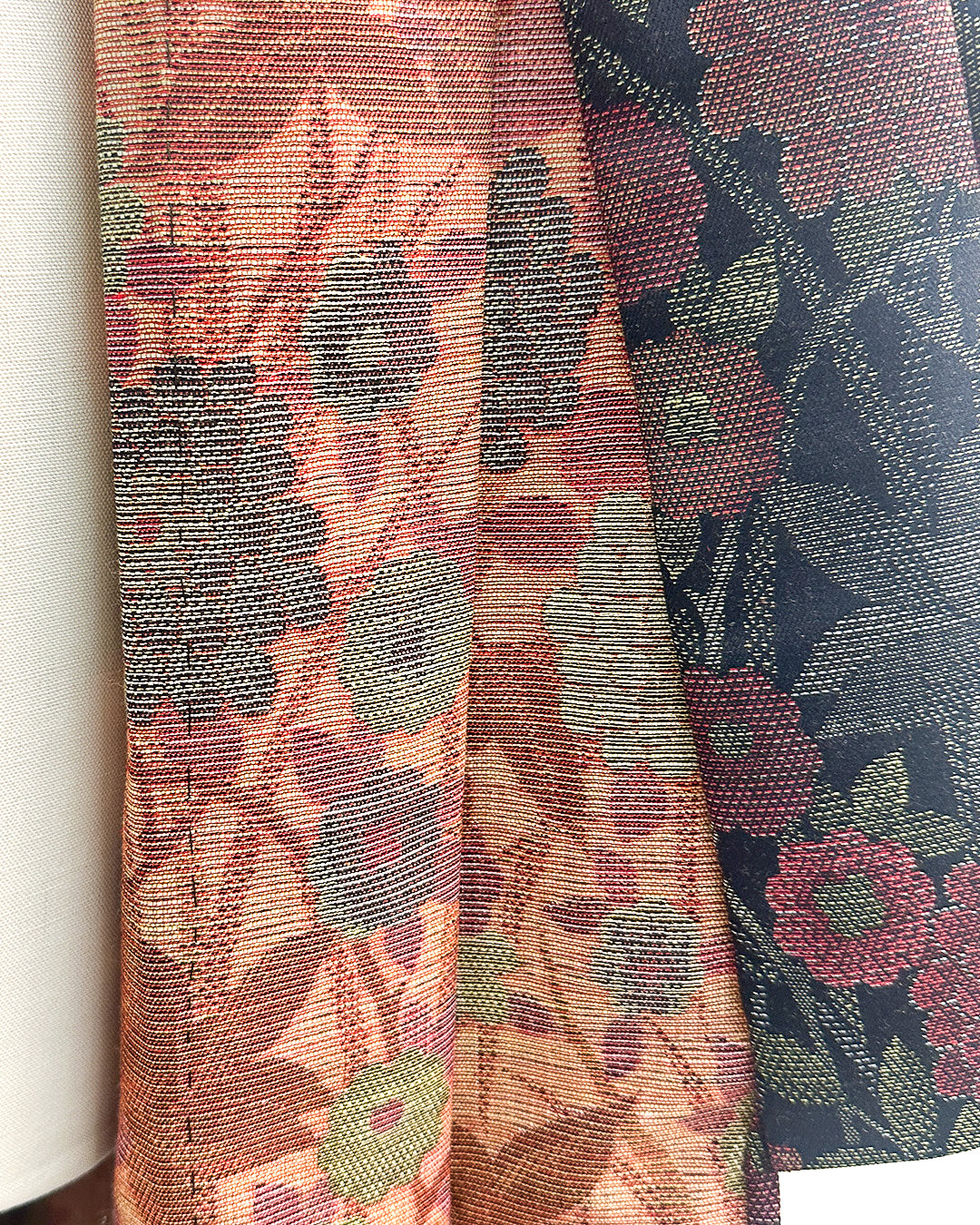 Romantic Vintage Kimono with Fall Leaves and Chrysanthemums / One Size