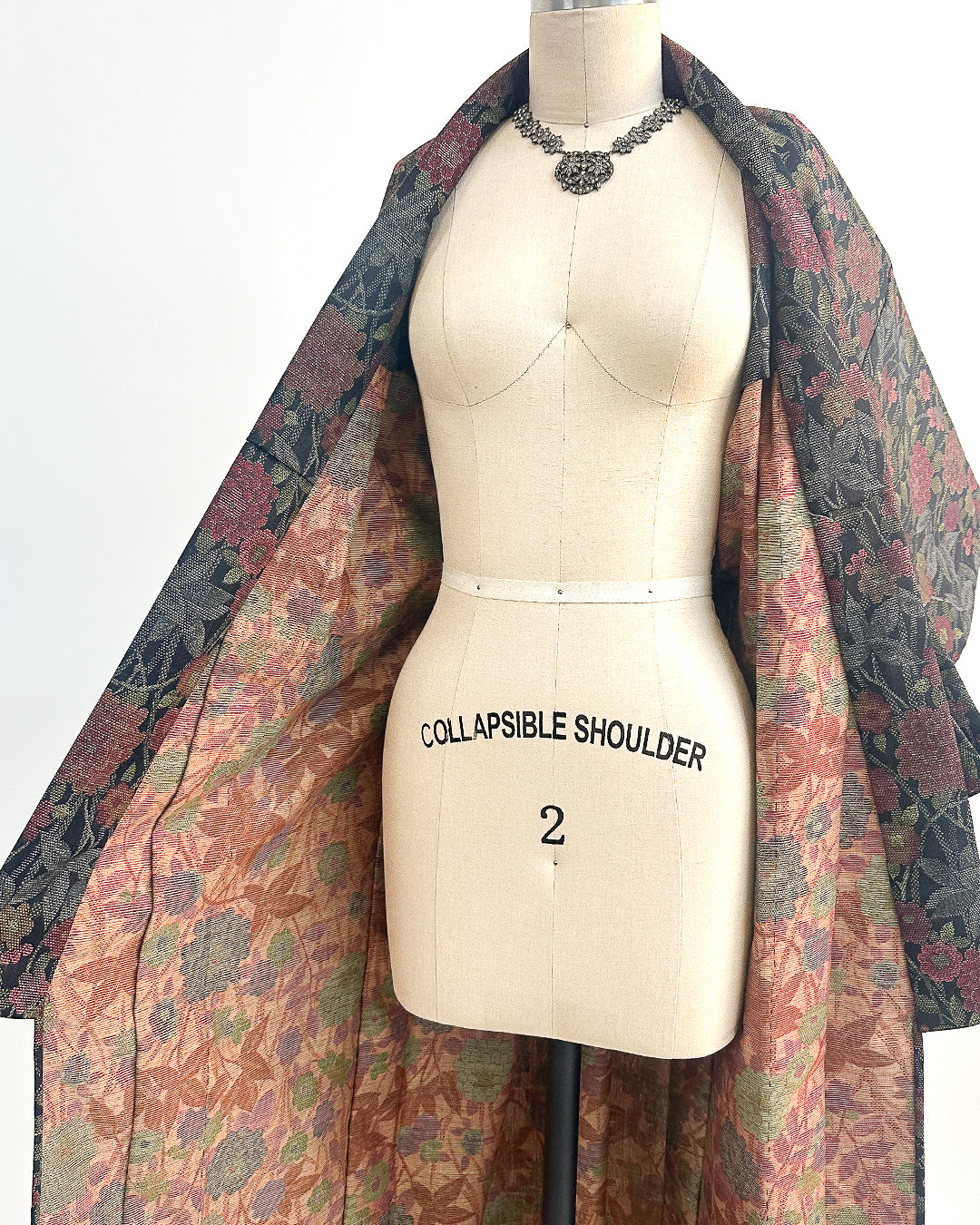 Romantic Vintage Kimono with Fall Leaves and Chrysanthemums / One Size