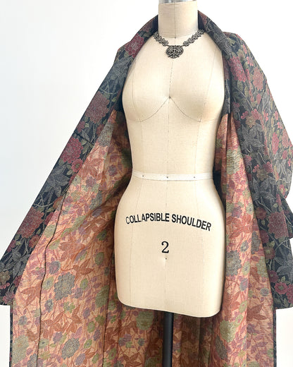 Romantic Vintage Kimono with Fall Leaves and Chrysanthemums / One Size