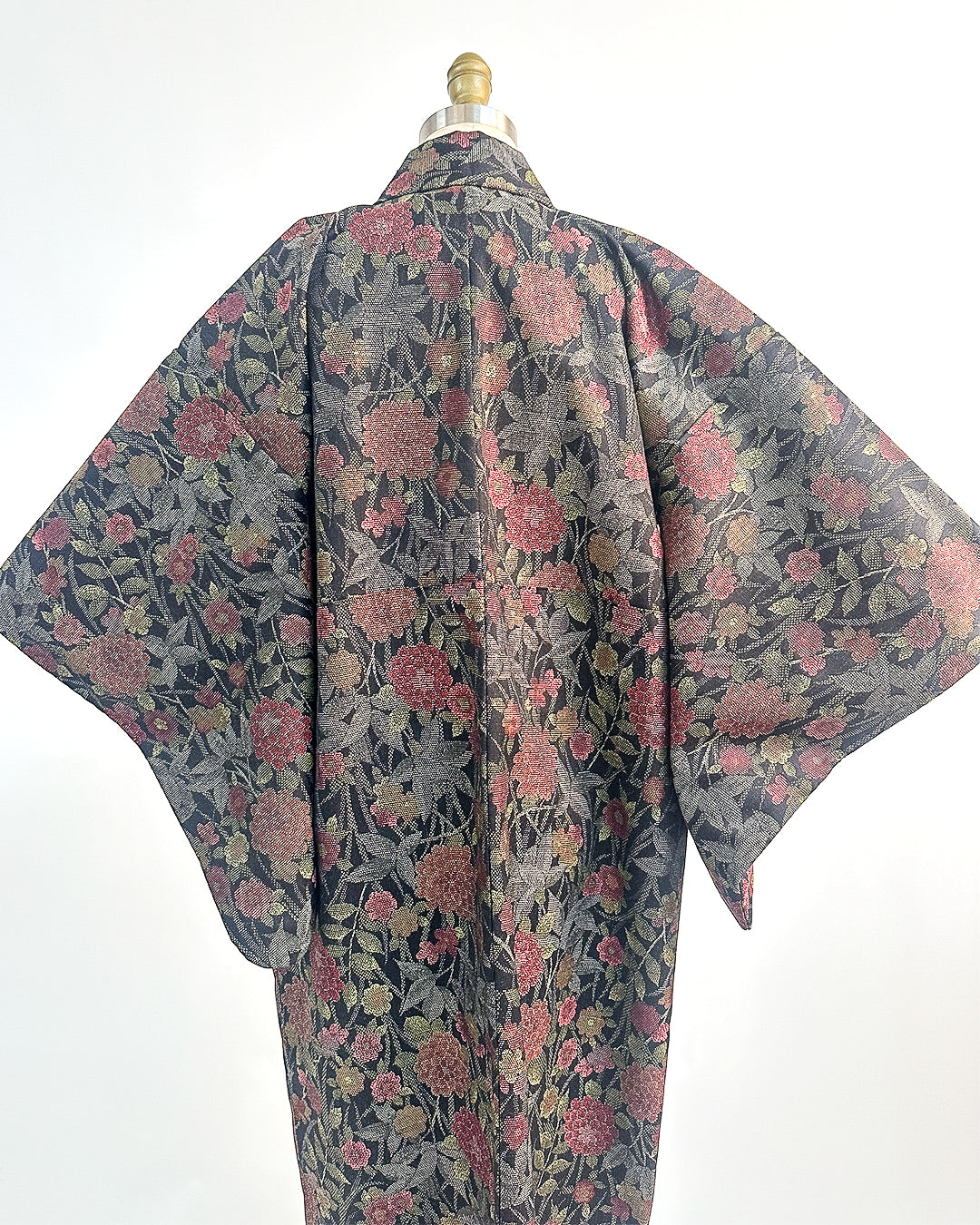 Romantic Vintage Kimono with Fall Leaves and Chrysanthemums / One Size