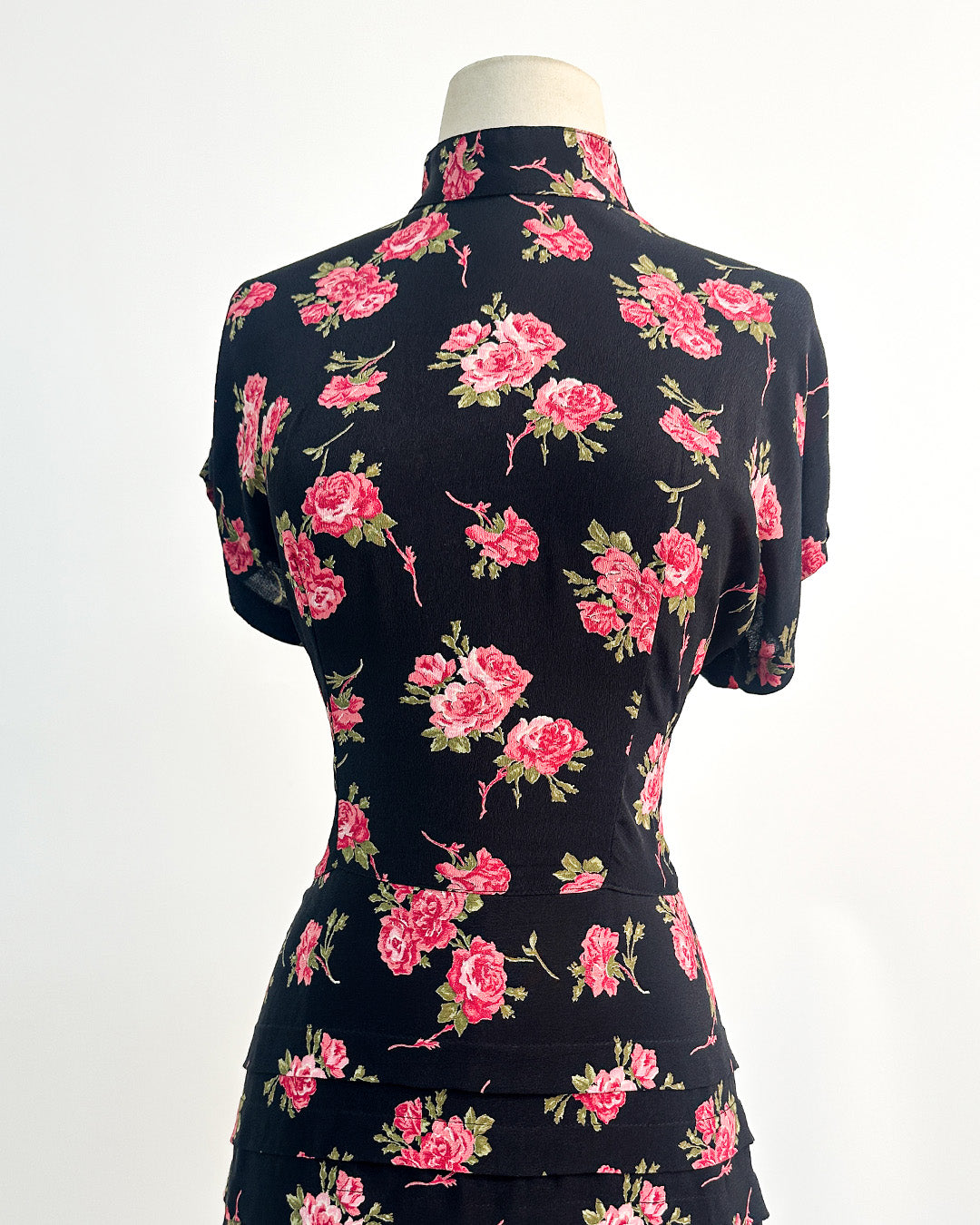 1980s Does 1940s Haunted Rose Garden Dress / Medium