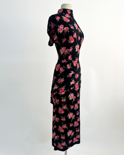 1980s Does 1940s Haunted Rose Garden Dress / Medium
