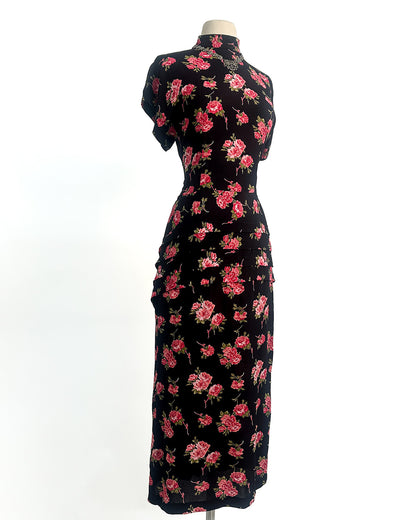 1980s Does 1940s Haunted Rose Garden Dress / Medium