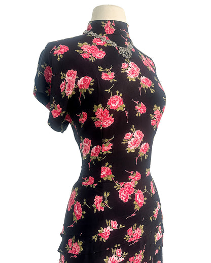 1980s Does 1940s Haunted Rose Garden Dress / Medium