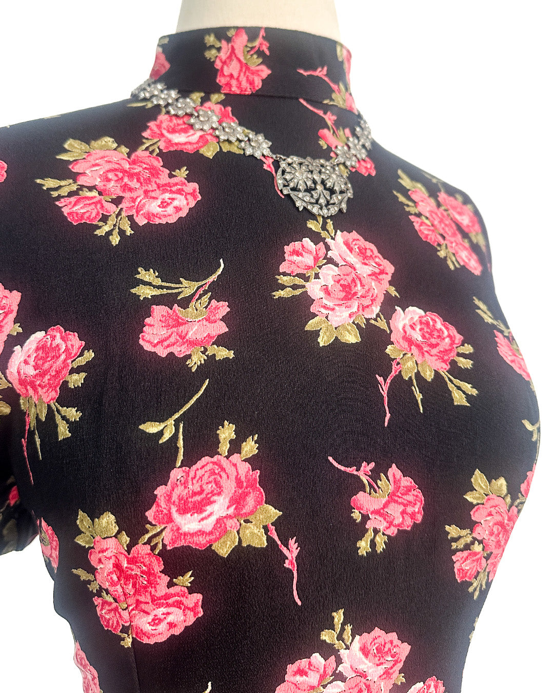 1980s Does 1940s Haunted Rose Garden Dress / Medium