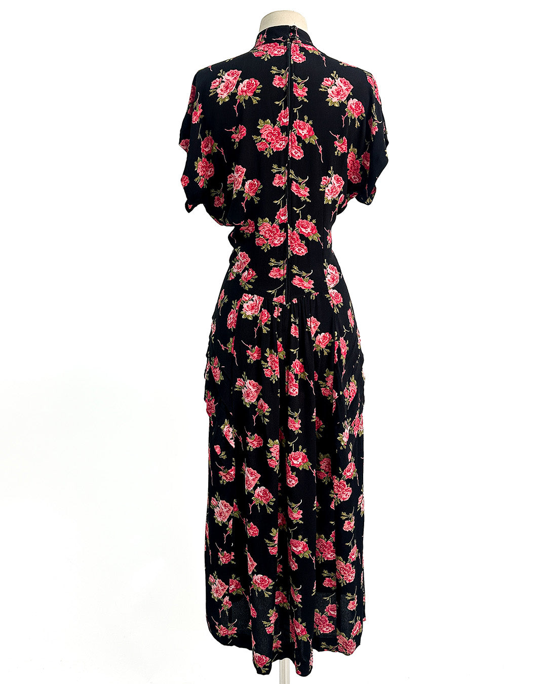 1980s Does 1940s Haunted Rose Garden Dress / Medium