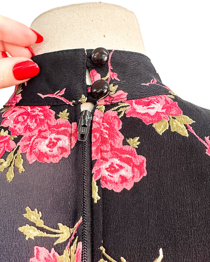 1980s Does 1940s Haunted Rose Garden Dress / Medium