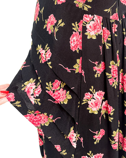 1980s Does 1940s Haunted Rose Garden Dress / Medium