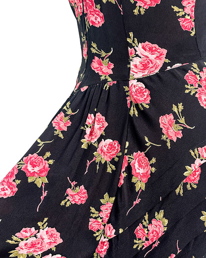 1980s Does 1940s Haunted Rose Garden Dress / Medium
