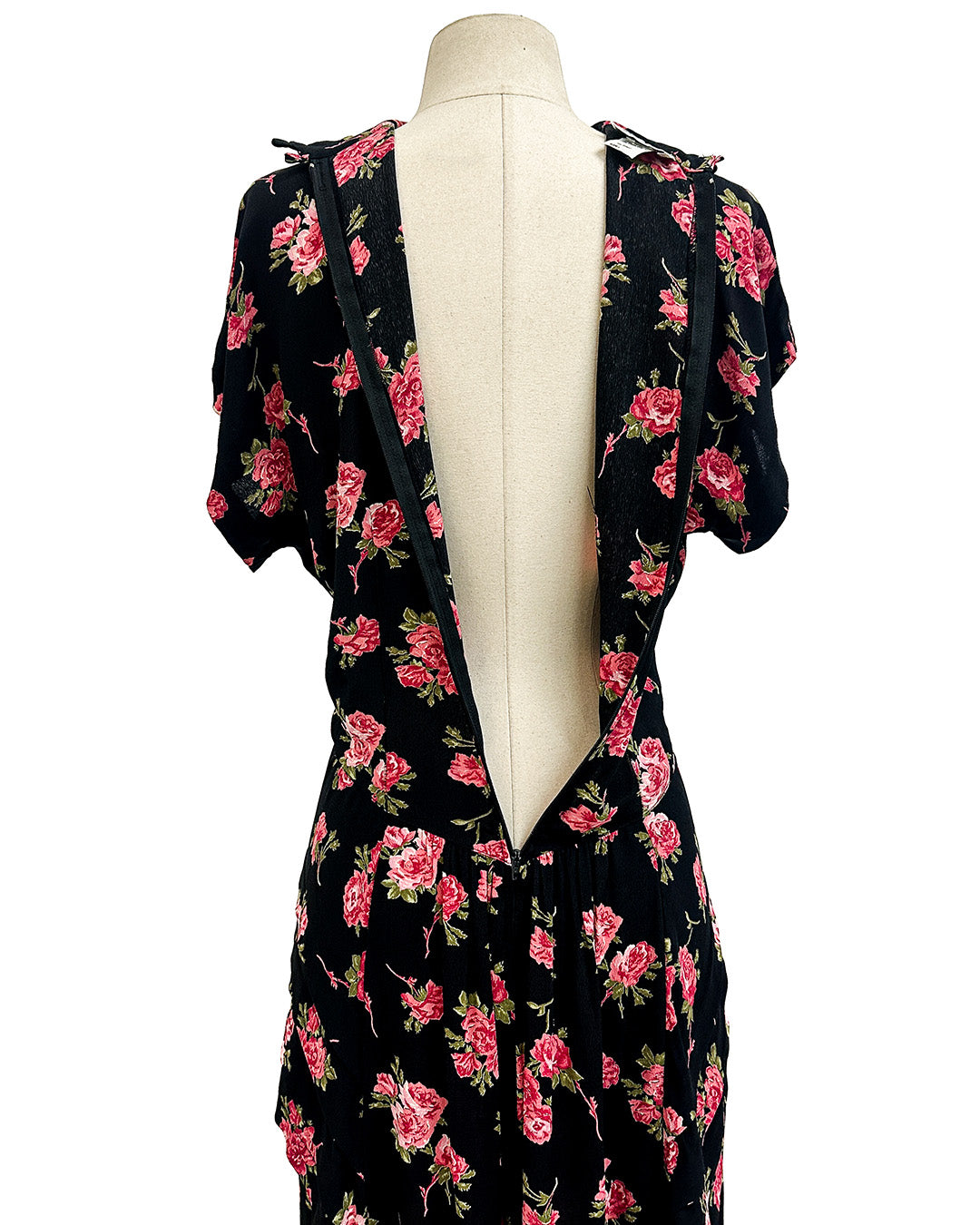 1980s Does 1940s Haunted Rose Garden Dress / Medium