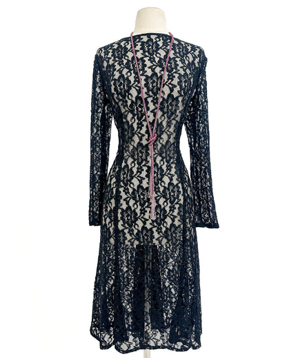 1980s Black Lace Dress That Summons From Beyond / Medium-Large