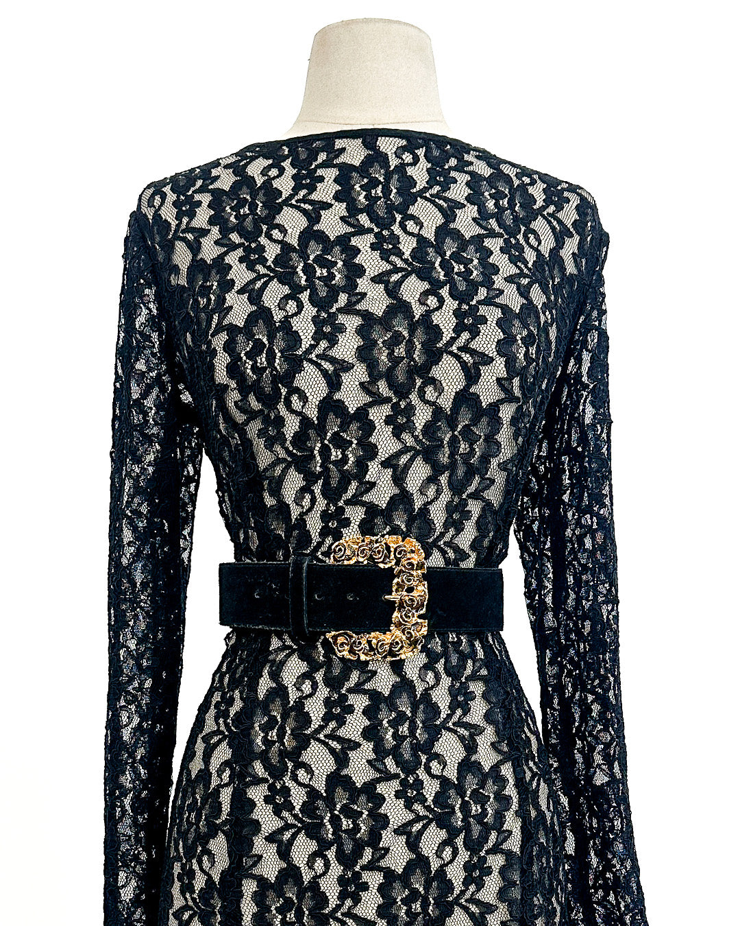 1980s Black Lace Dress That Summons From Beyond / Medium-Large