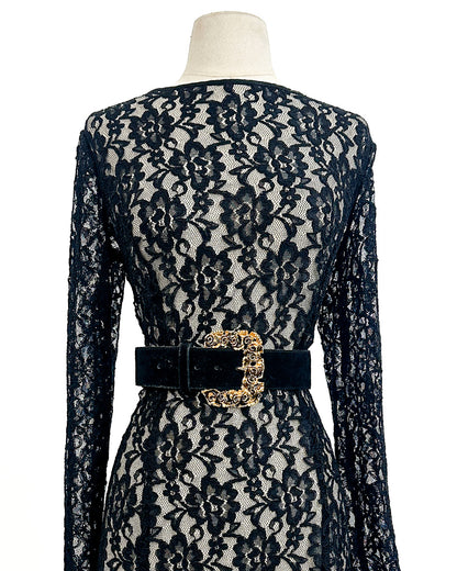 1980s Black Lace Dress That Summons From Beyond / Medium-Large