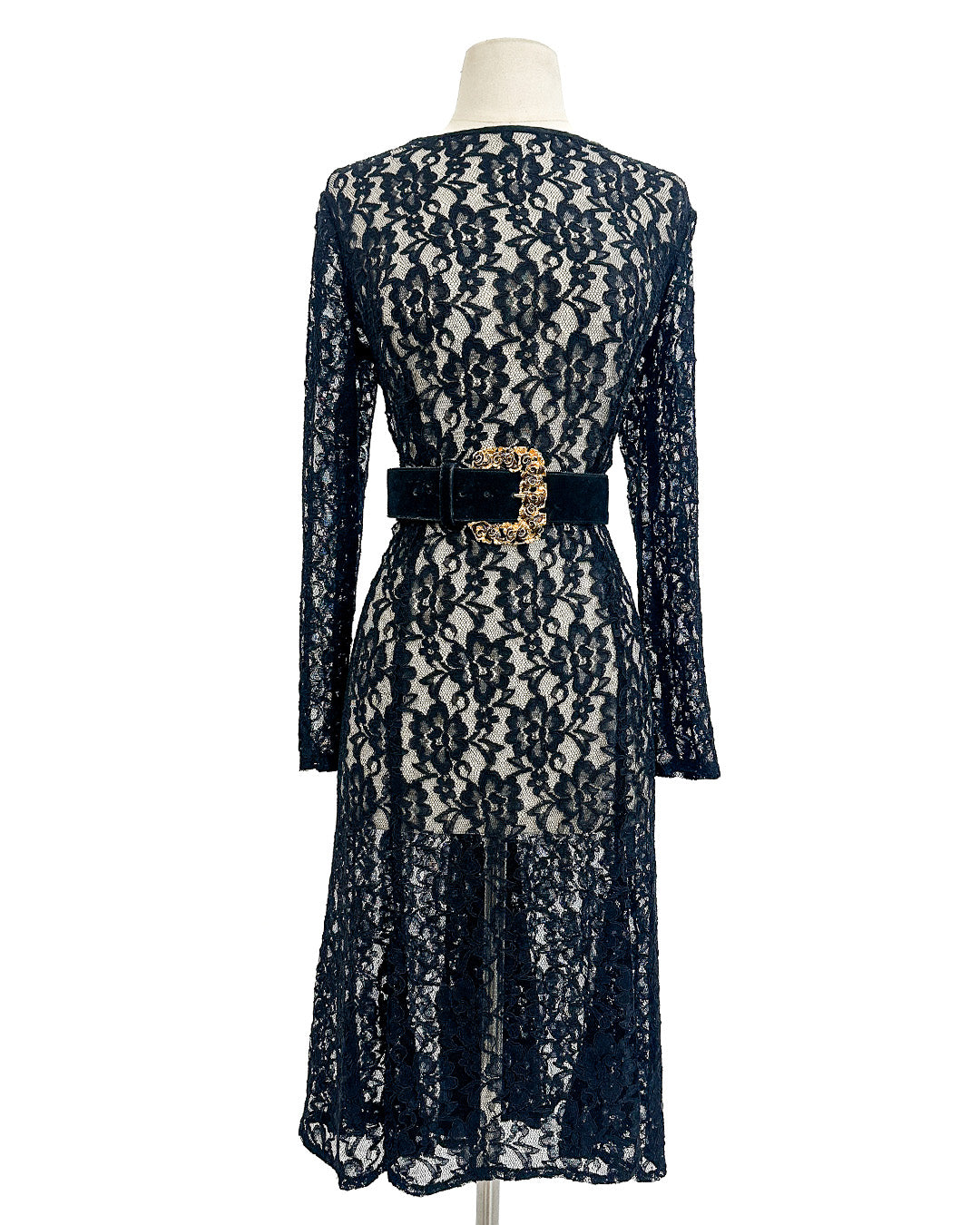 1980s Black Lace Dress That Summons From Beyond / Medium-Large