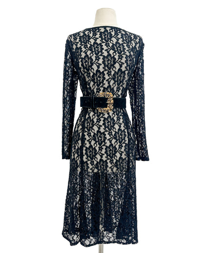 1980s Black Lace Dress That Summons From Beyond / Medium-Large