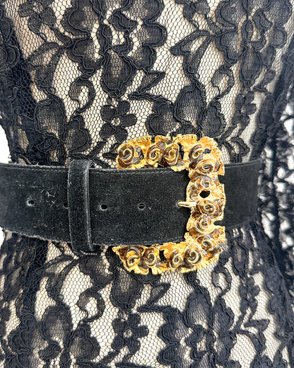 1990s 'The Enchanted Relic' Leather Statement Belt / up to a Waist 33"