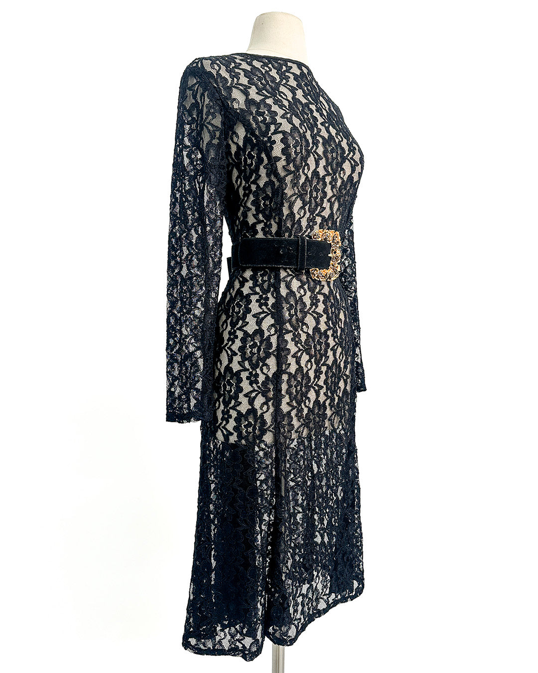 1980s Black Lace Dress That Summons From Beyond / Medium-Large