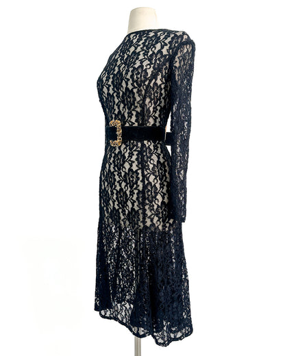 1980s Black Lace Dress That Summons From Beyond / Medium-Large