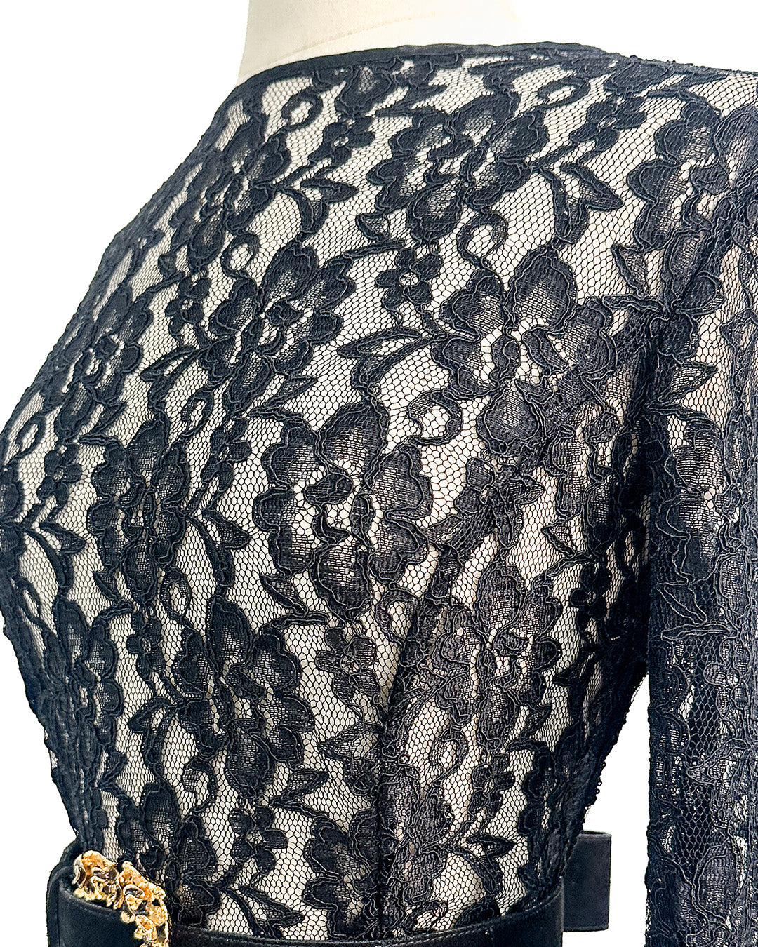 1980s Black Lace Dress That Summons From Beyond / Medium-Large