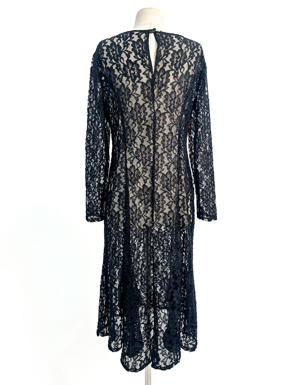 1980s Black Lace Dress That Summons From Beyond / Medium-Large