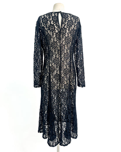1980s Black Lace Dress That Summons From Beyond / Medium-Large