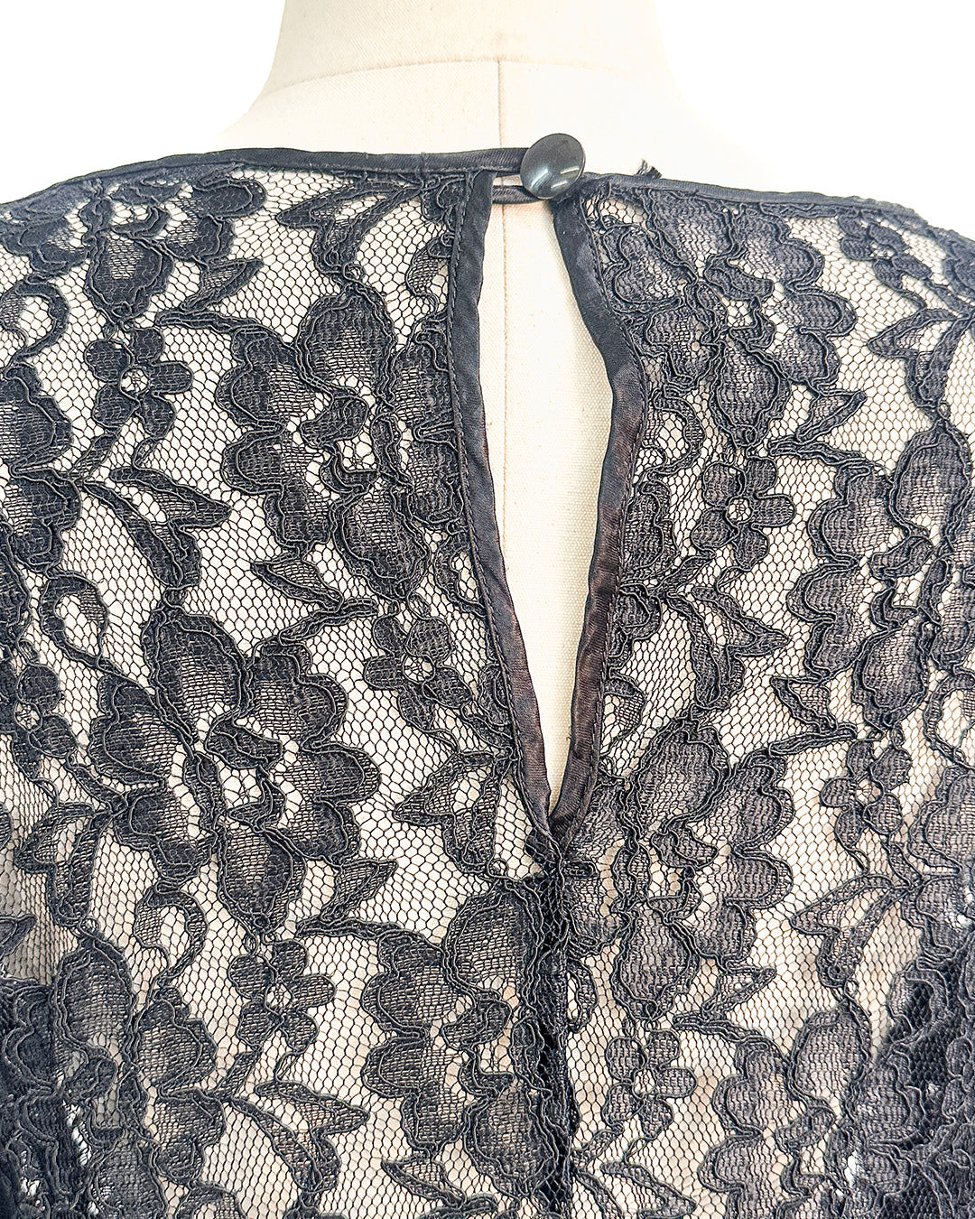 1980s Black Lace Dress That Summons From Beyond / Medium-Large