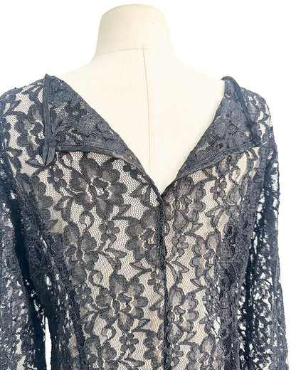 1980s Black Lace Dress That Summons From Beyond / Medium-Large