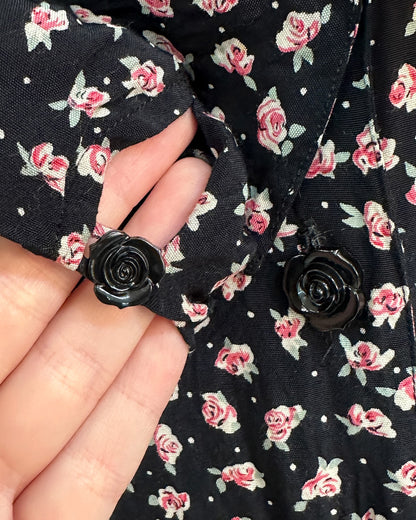 1990s 'The Midnight Roses' Button-up Dress / Medium