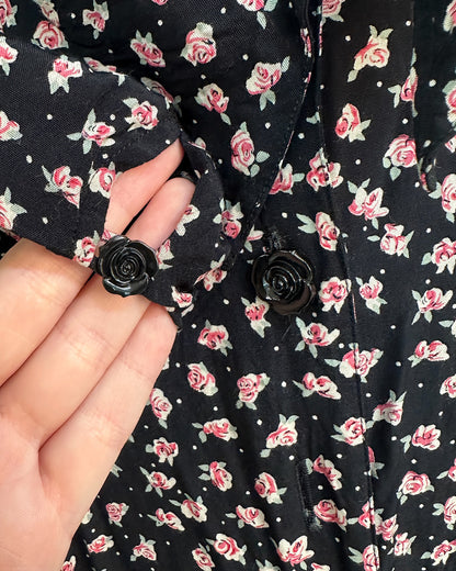 1990s 'The Midnight Roses' Button-up Dress / Medium