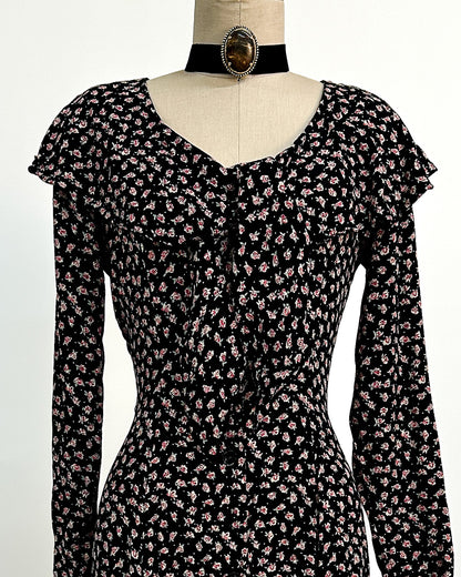 1990s 'The Midnight Roses' Button-up Dress / Medium